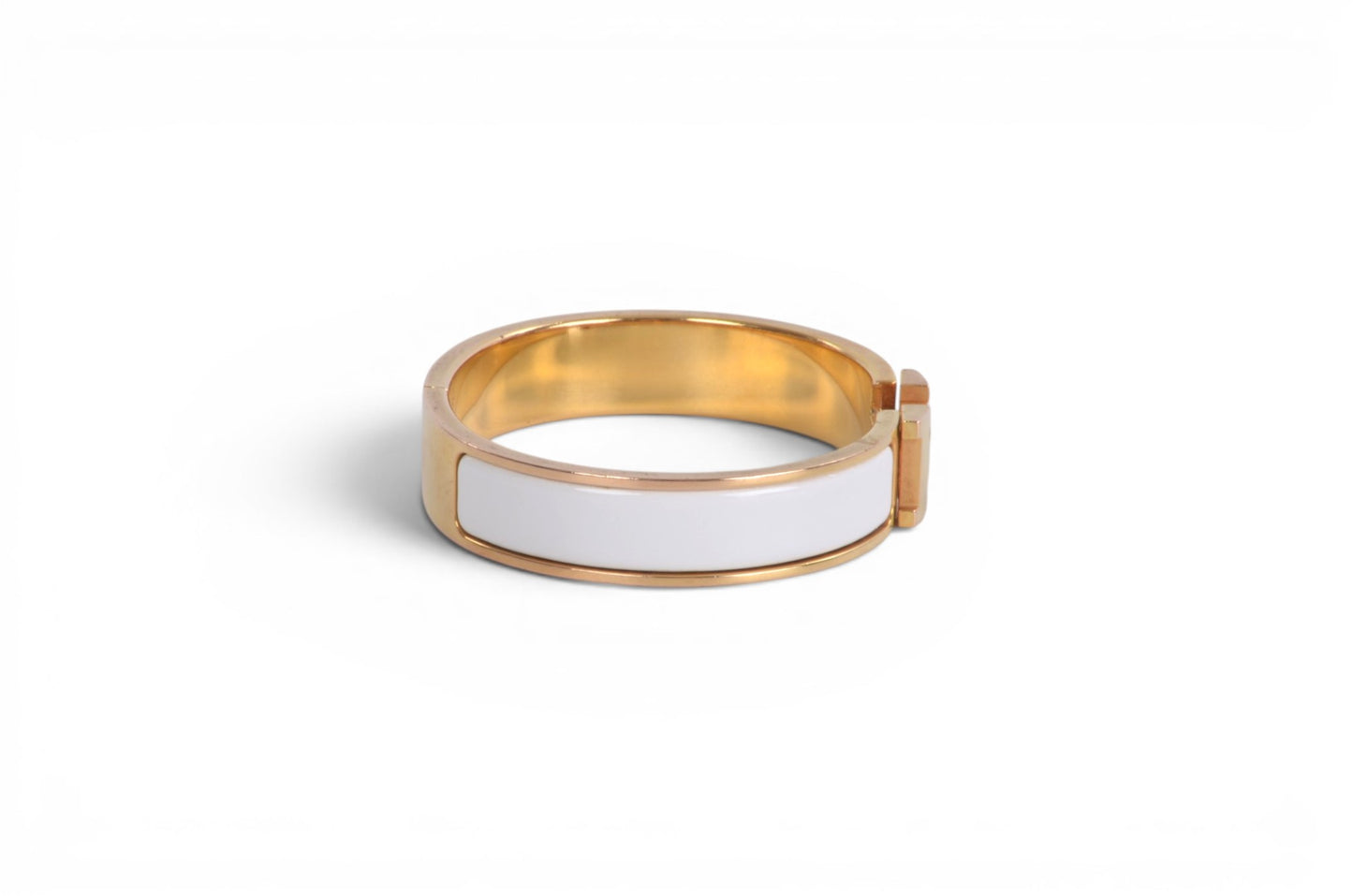 Hermès H Bracelet White Enamel Gold Plated Clic-Clac Bangle Designer Classic