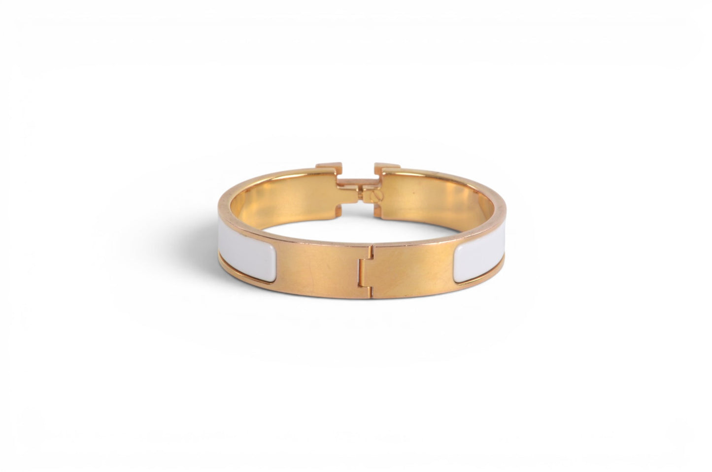 Hermès H Bracelet White Enamel Gold Plated Clic-Clac Bangle Designer Classic