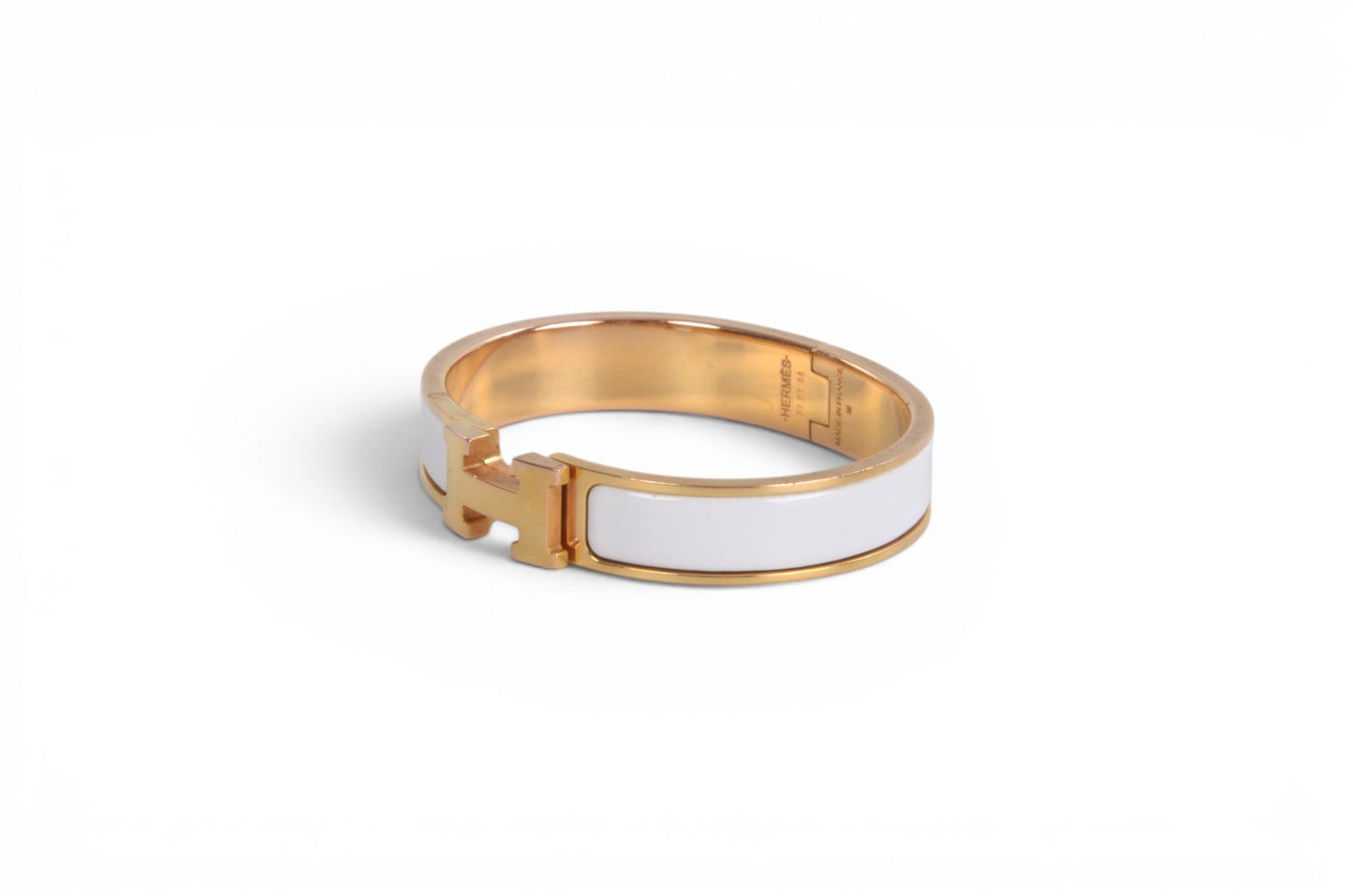 Hermès H Bracelet White Enamel Gold Plated Clic-Clac Bangle Designer Classic