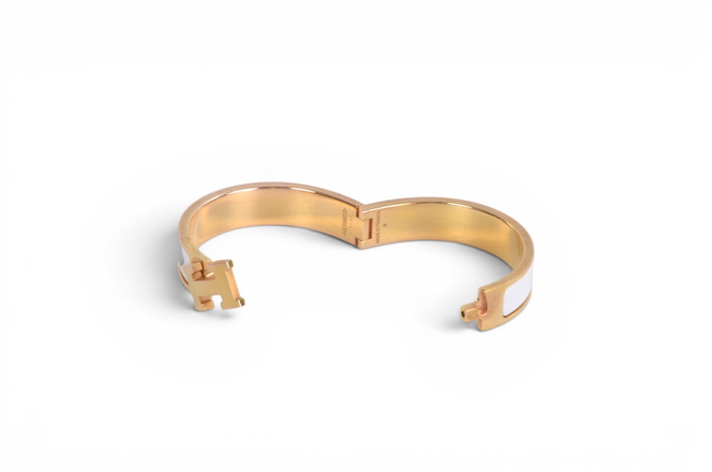 Hermès H Bracelet White Enamel Gold Plated Clic-Clac Bangle Designer Classic