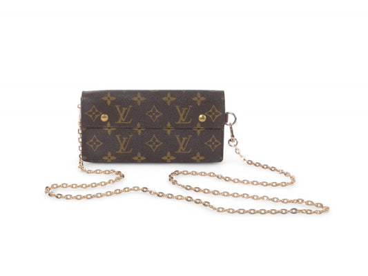 Louis Vuitton Accordion Monogram Wallet Vintage Leather Canvas Brown Crossbody Bag