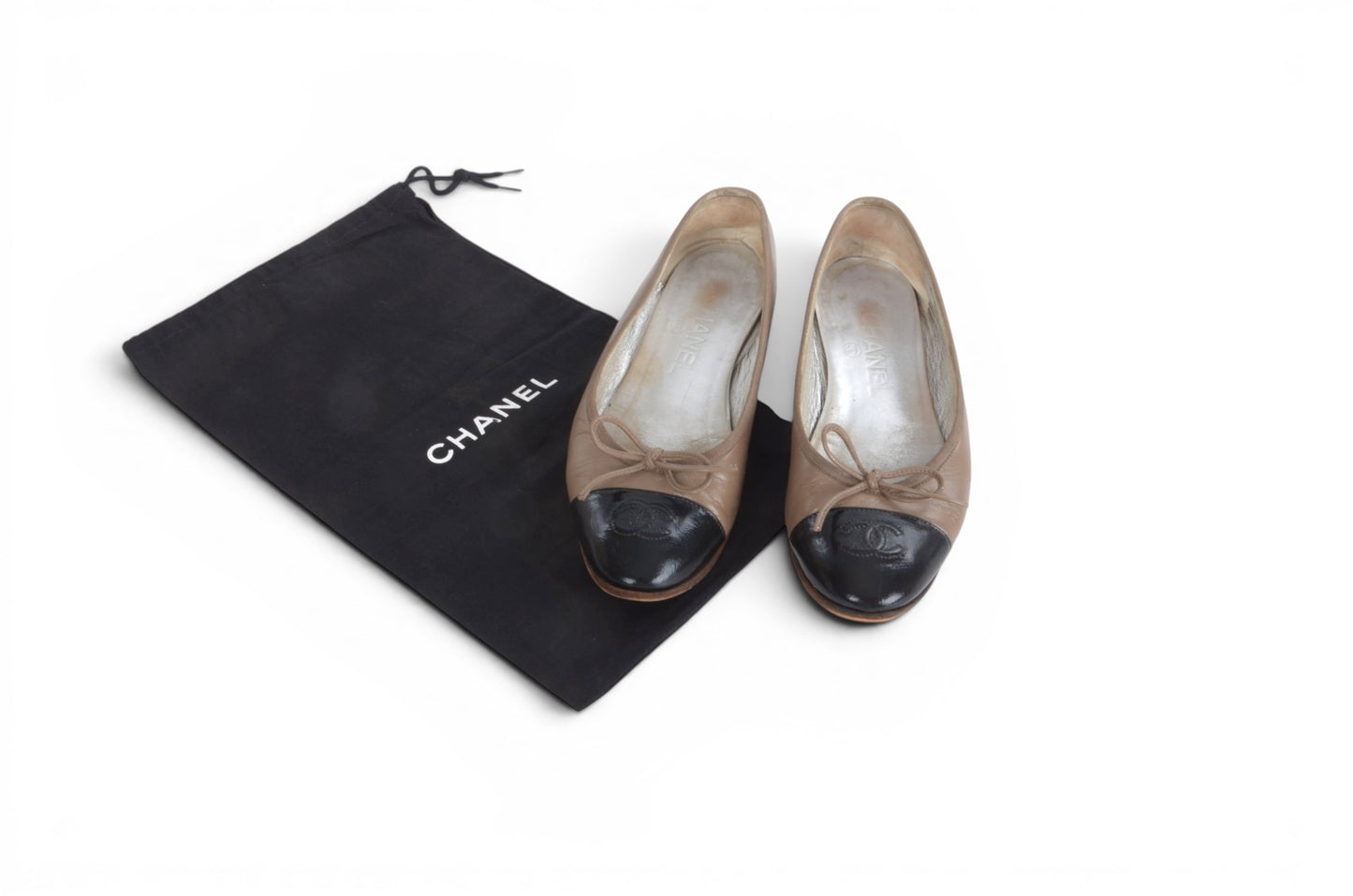 Chanel Ballet Flats Shoes Ballerina Ballet Flat Pumps Ribbon Leather Vintage Size 35,5