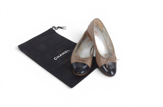 Chanel Ballet Flats Shoes Ballerina Ballet Flat Pumps Ribbon Leather Vintage Size 35,5
