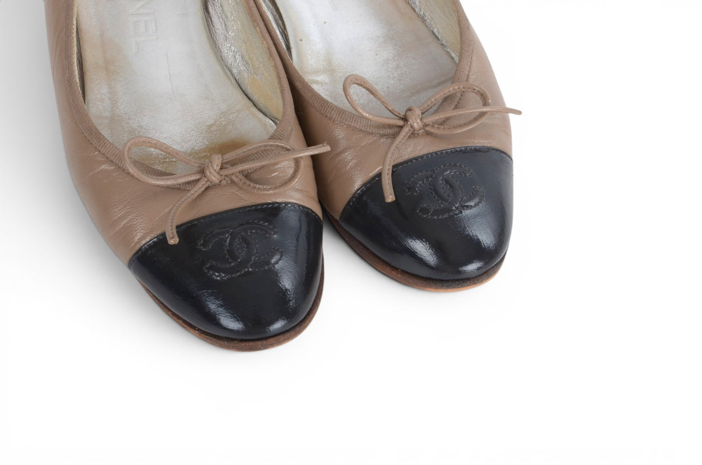 Chanel Ballet Flats Shoes Ballerina Ballet Flat Pumps Ribbon Leather Vintage Size 35,5