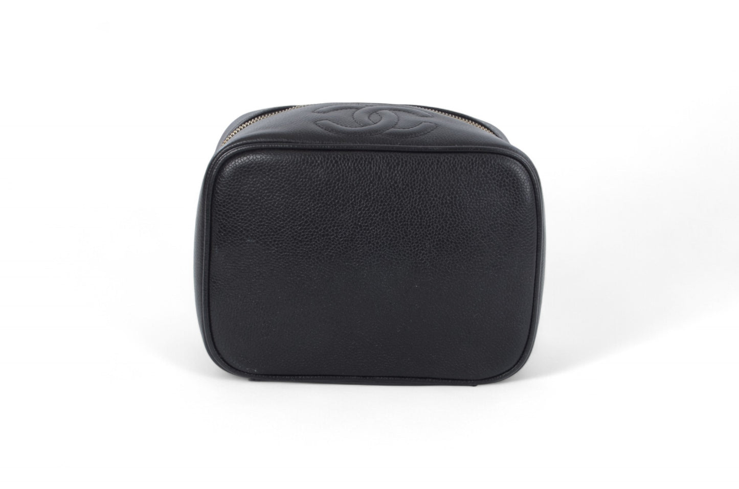 Chanel Vanity Bag CC Caviar Leather Logo Vintage Skin Black Make Up Pouch