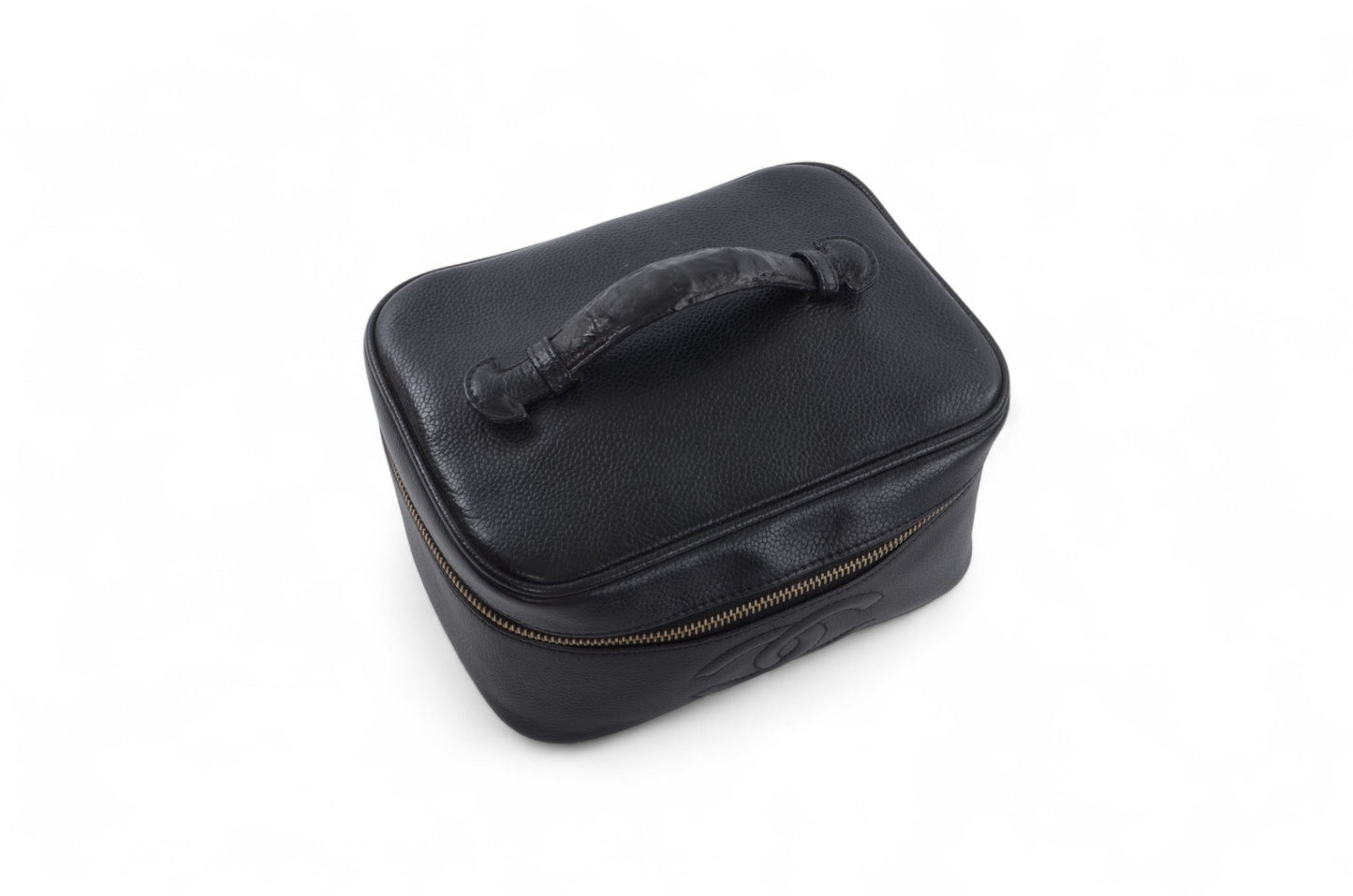 Chanel Vanity Bag CC Caviar Leather Logo Vintage Skin Black Make Up Pouch