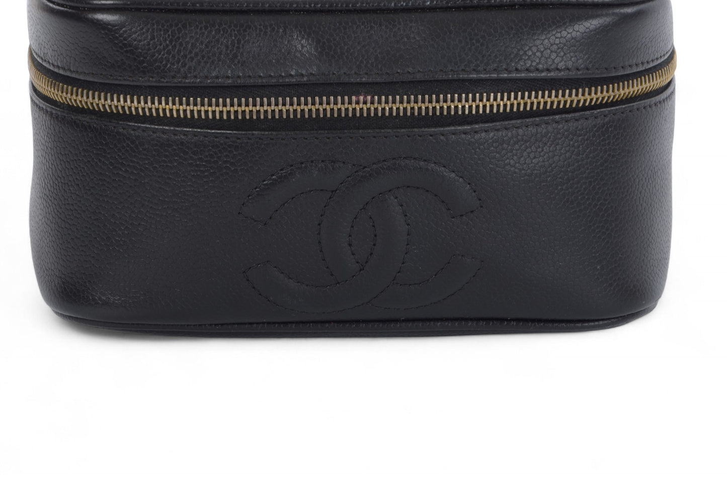 Chanel Vanity Bag CC Caviar Leather Logo Vintage Skin Black Make Up Pouch
