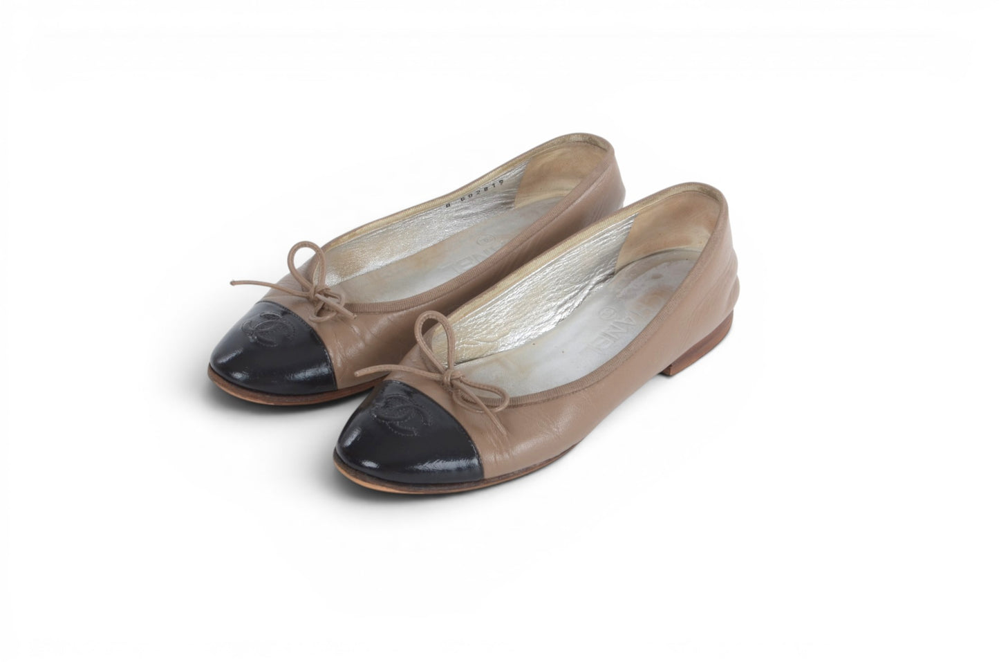 Chanel Ballet Flats Shoes Ballerina Ballet Flat Pumps Ribbon Leather Vintage Size 35,5