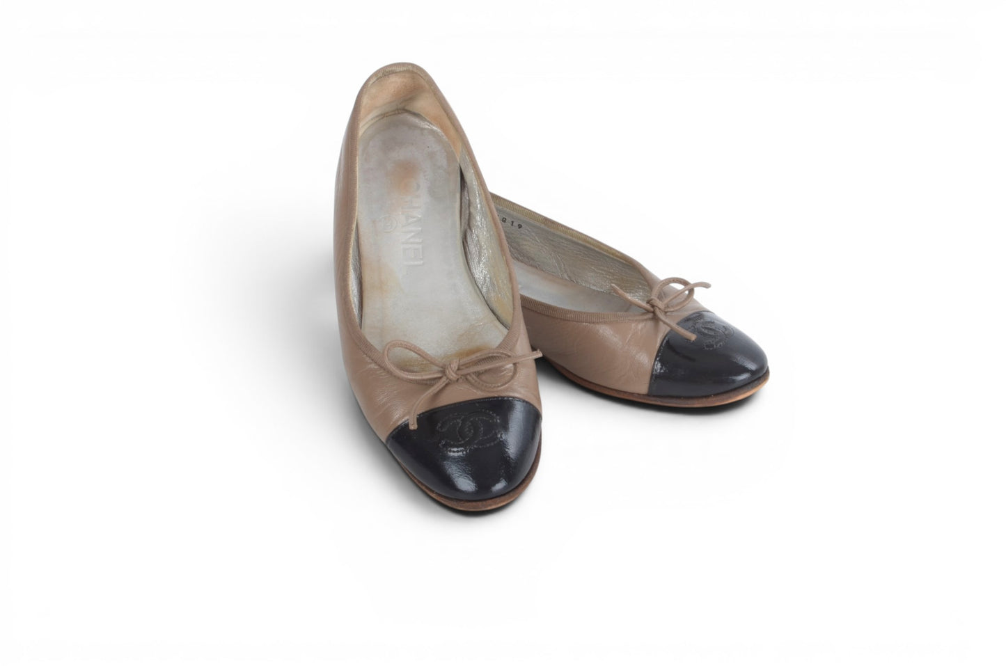 Chanel Ballet Flats Shoes Ballerina Ballet Flat Pumps Ribbon Leather Vintage Size 35,5