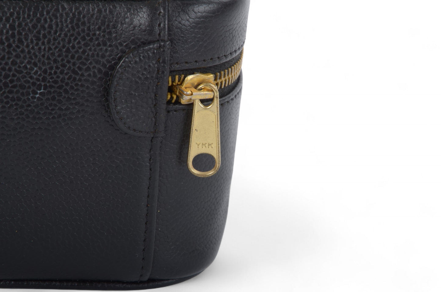 Chanel Vanity Bag CC Caviar Leather Logo Vintage Skin Black Make Up Pouch