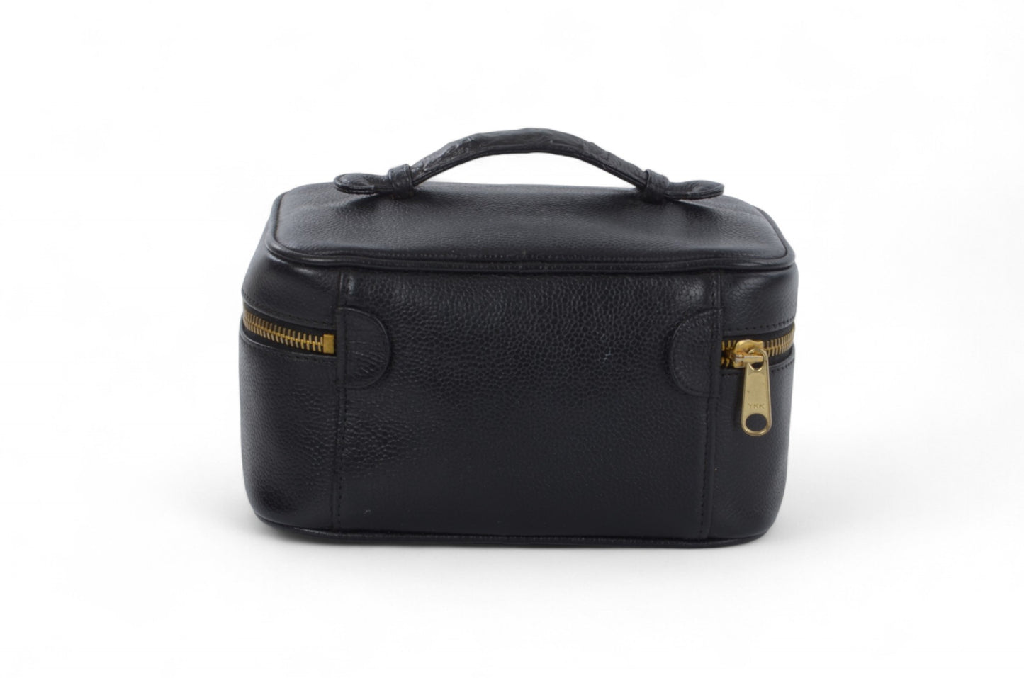 Chanel Vanity Bag CC Caviar Leather Logo Vintage Skin Black Make Up Pouch