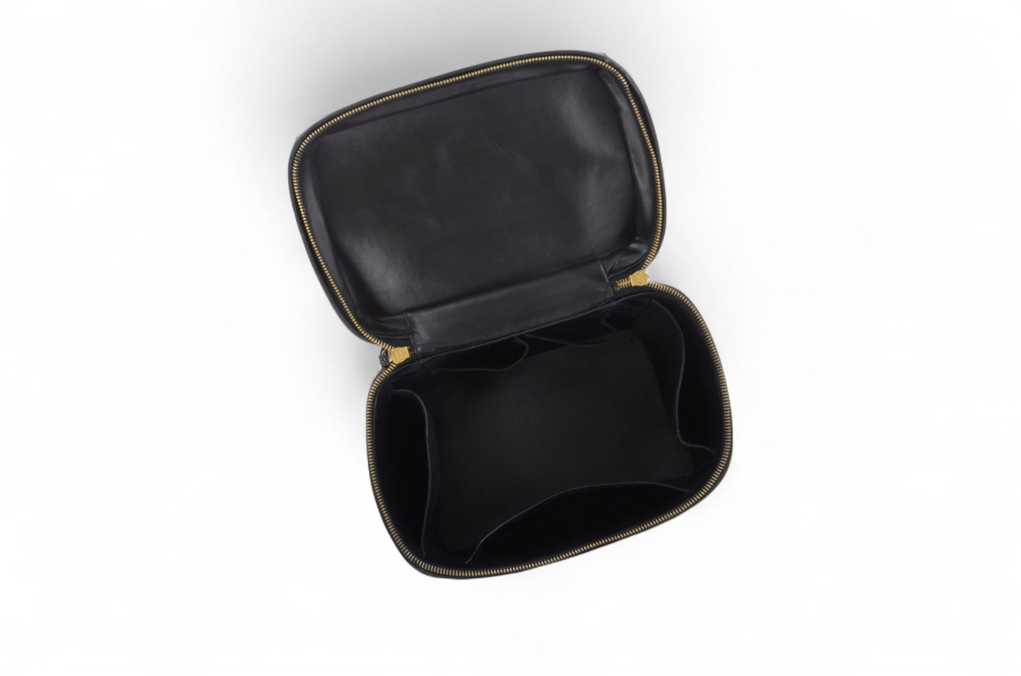 Chanel Vanity Bag CC Caviar Leather Logo Vintage Skin Black Make Up Pouch