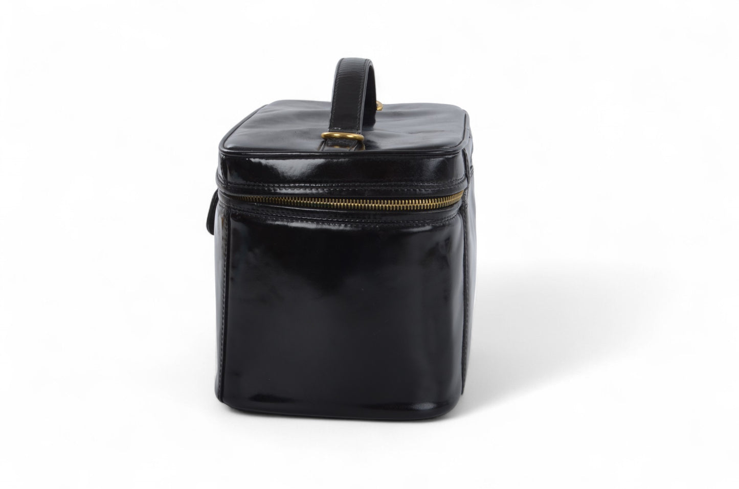 Chanel Vanity Bag CC Logo Vintage Patent Leather Black Enamel Make Up Box Designer Classic