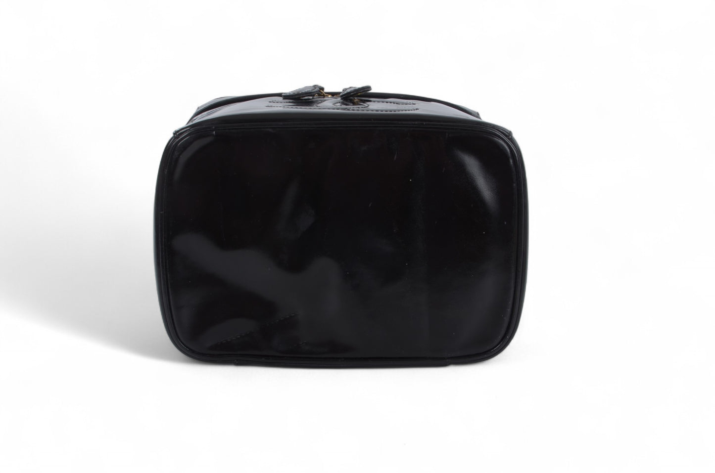 Chanel Vanity Bag CC Logo Vintage Patent Leather Black Enamel Make Up Box Designer Classic