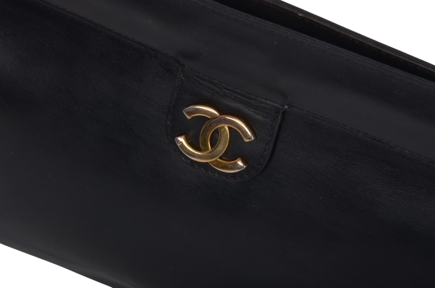 Chanel Clutch Leather Black Bag CC Logo Gold Vintage Designer Classic
