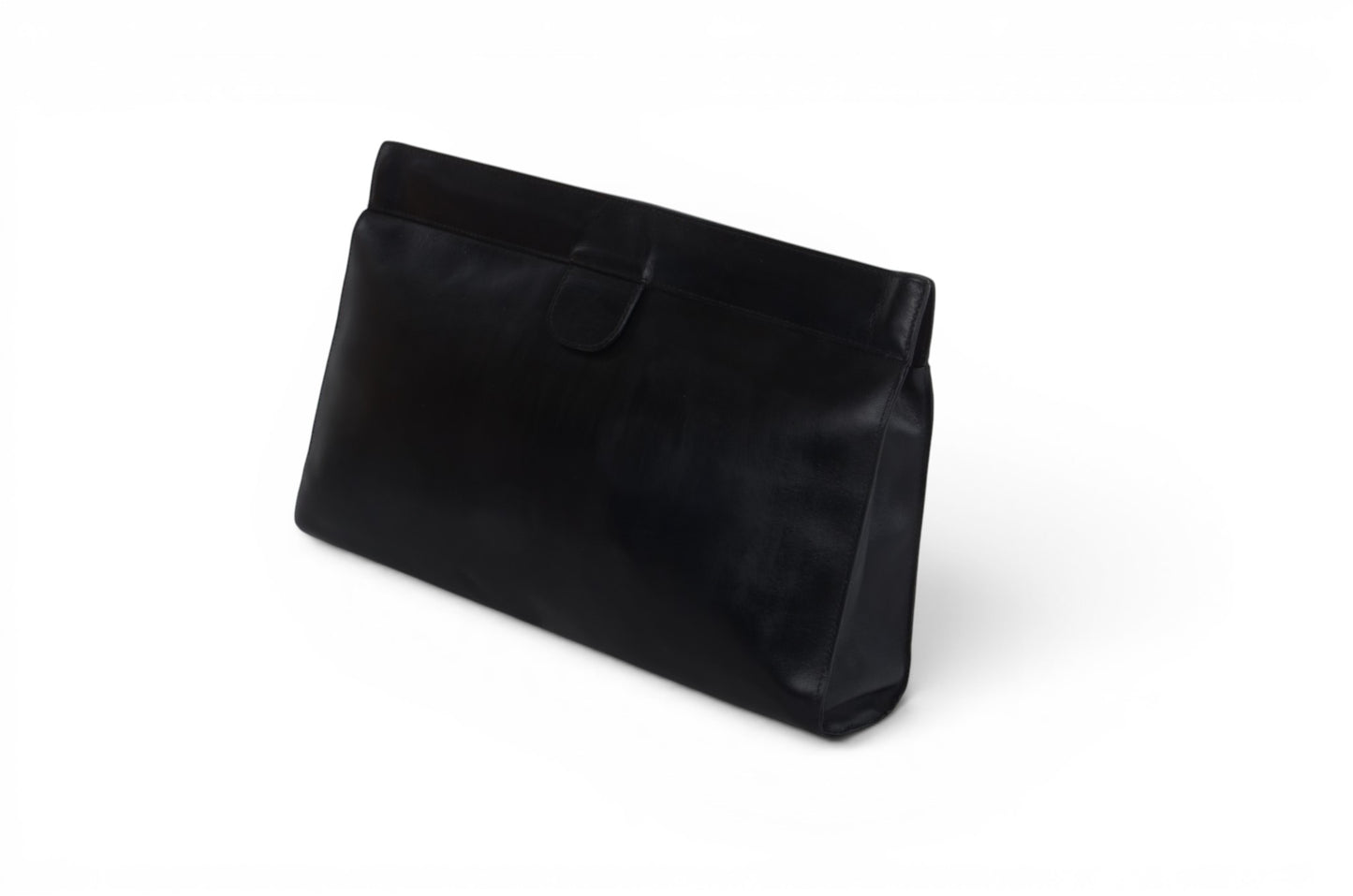 Chanel Clutch Leather Black Bag CC Logo Gold Vintage Designer Classic