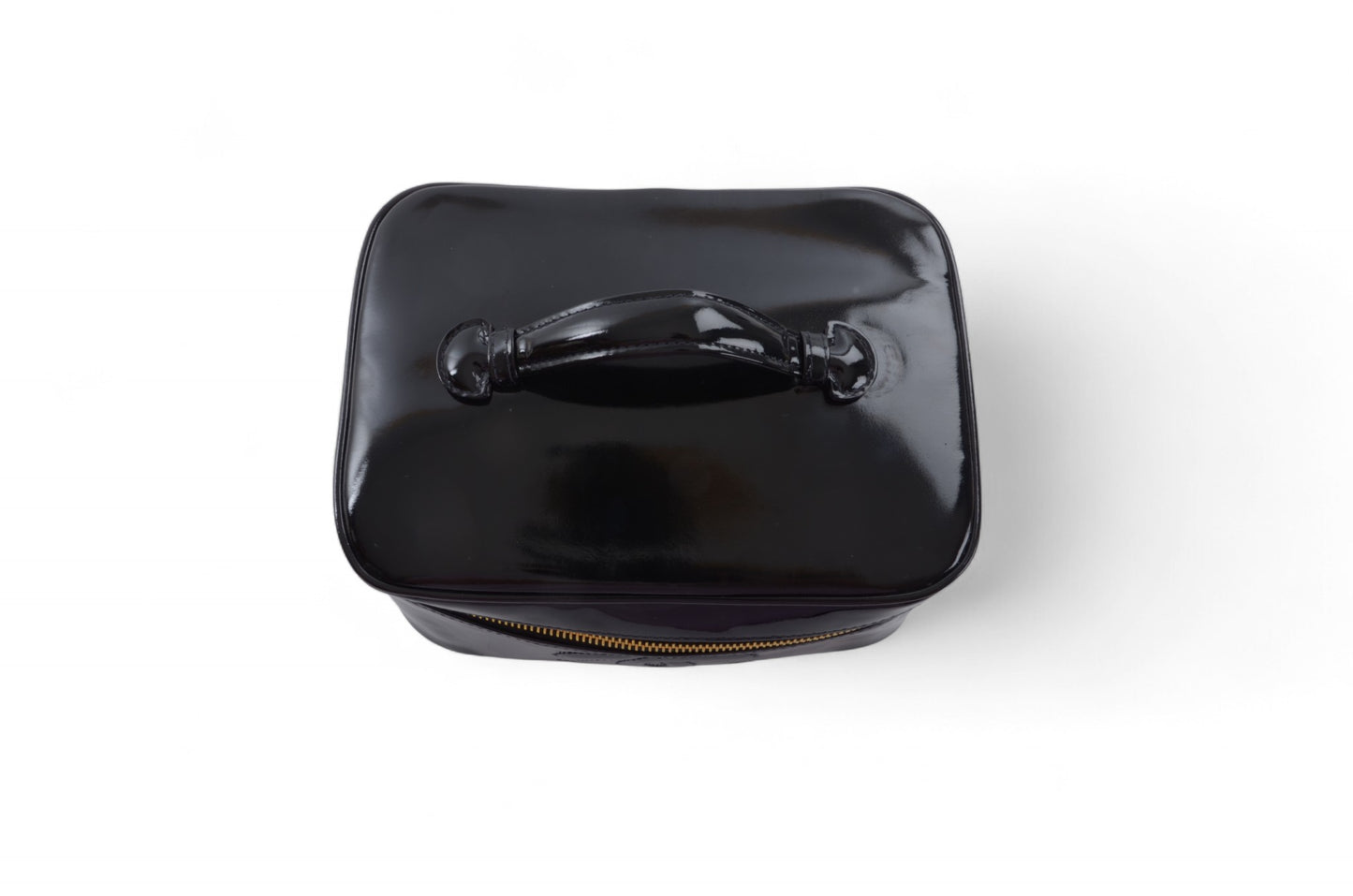 Chanel Vanity Bag CC Logo Vintage Patent Vinyl Leather Black Enamel Make Up Box Designer Classic