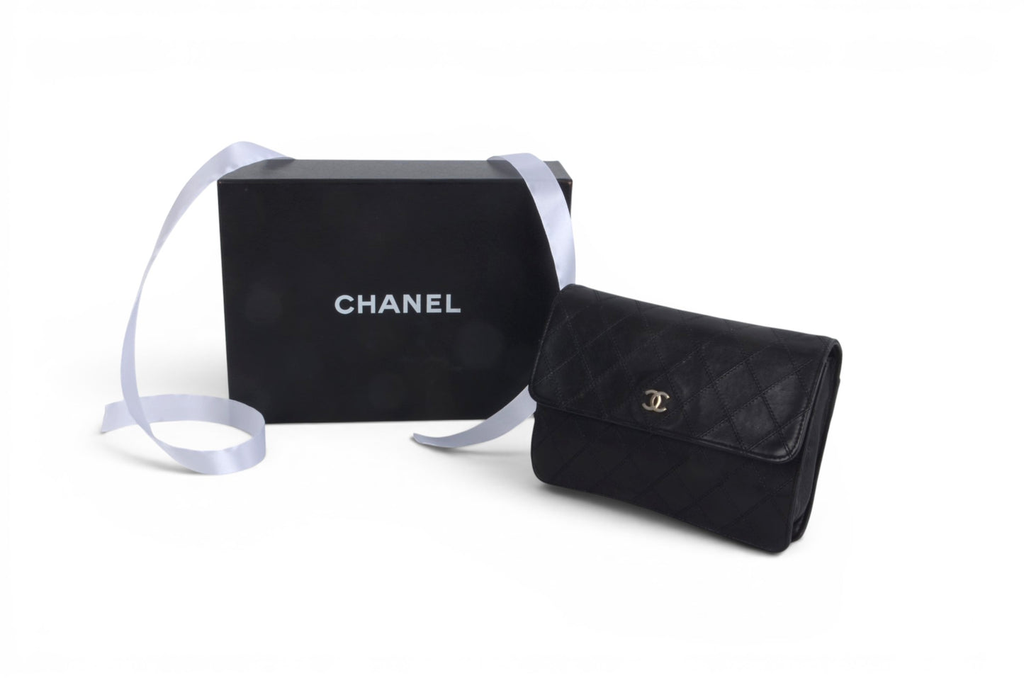 Chanel Clutch Quilted Lambskin Leather Flap Bag Matelasse Black CC Logo Vintage Designer Classic