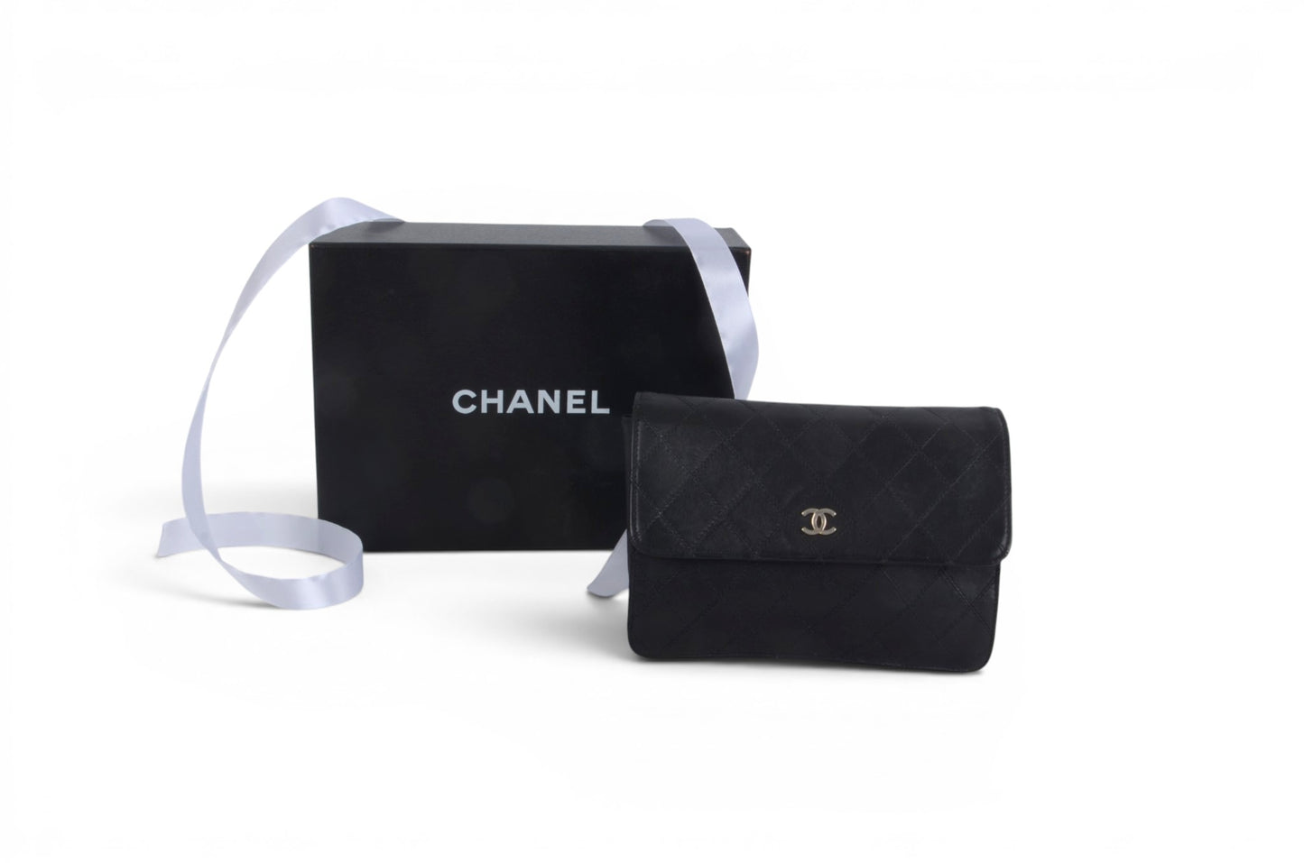Chanel Clutch Quilted Lambskin Leather Flap Bag Matelasse Black CC Logo Vintage Designer Classic