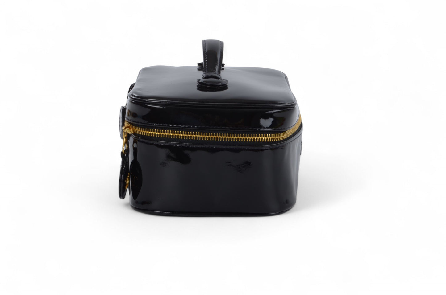 Chanel Vanity Bag CC Logo Vintage Patent Vinyl Leather Black Enamel Make Up Box Designer Classic