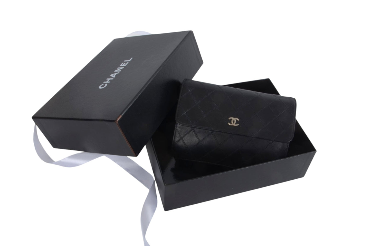 Chanel Clutch Quilted Lambskin Leather Flap Bag Matelasse Black CC Logo Vintage Designer Classic