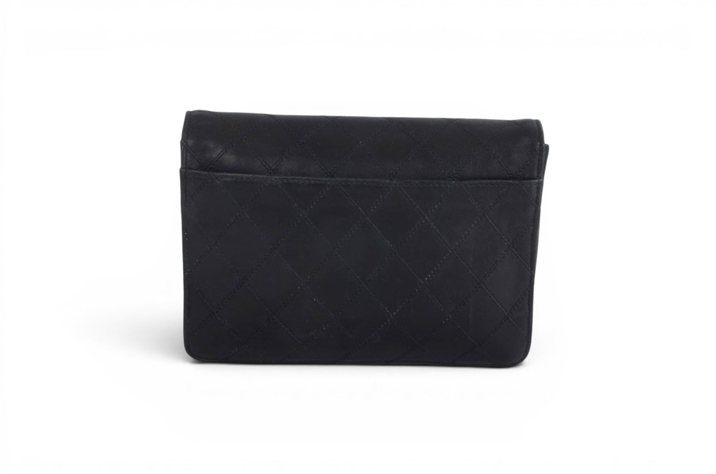 Chanel Clutch Quilted Lambskin Leather Flap Bag Matelasse Black CC Logo Vintage Designer Classic