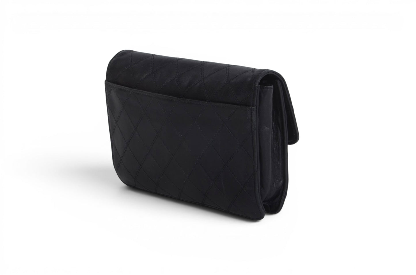 Chanel Clutch Quilted Lambskin Leather Flap Bag Matelasse Black CC Logo Vintage Designer Classic