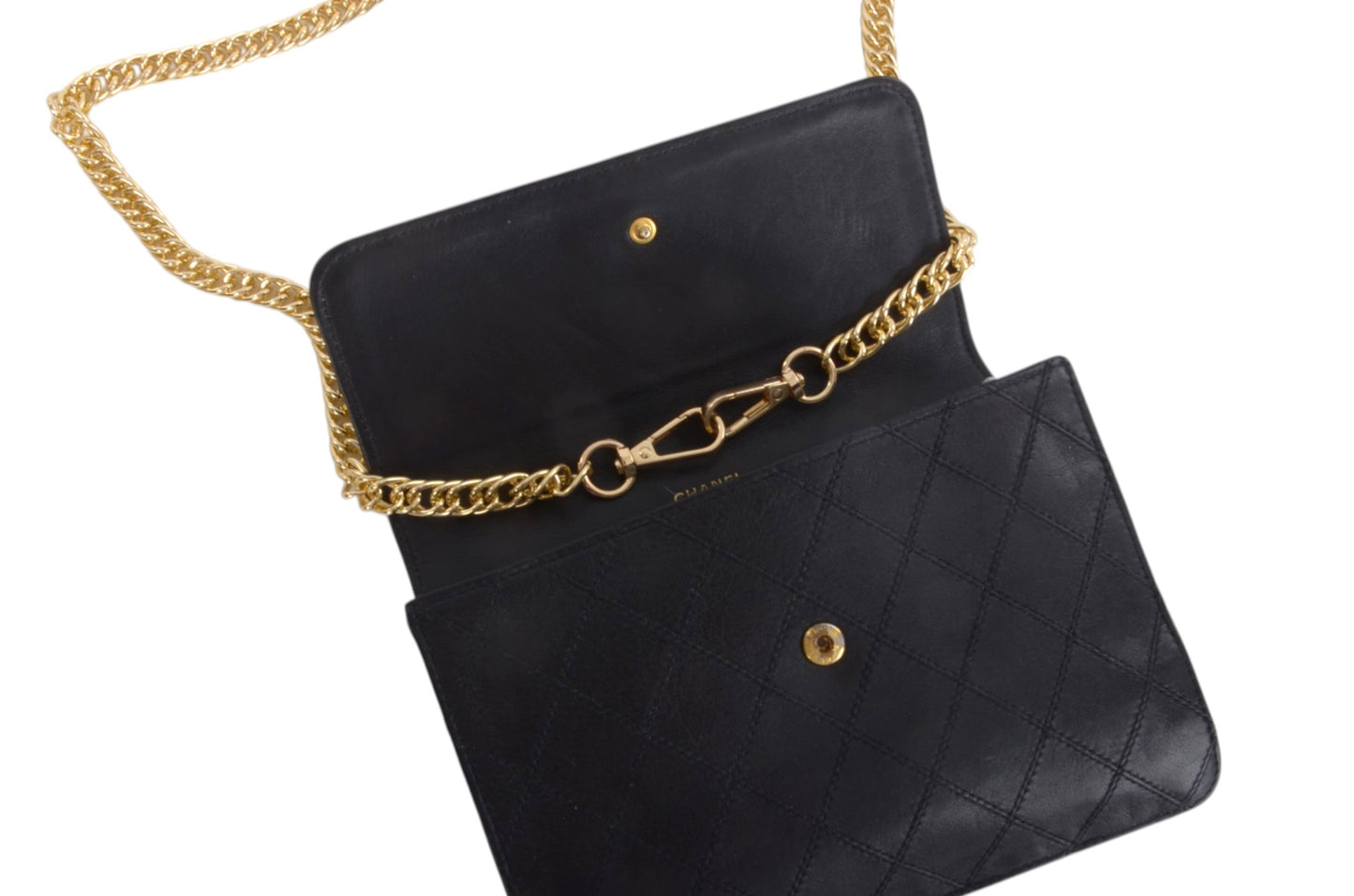 Chanel Clutch Quilted Lambskin Leather Flap Bag Matelasse Black CC Logo Vintage Designer Classic