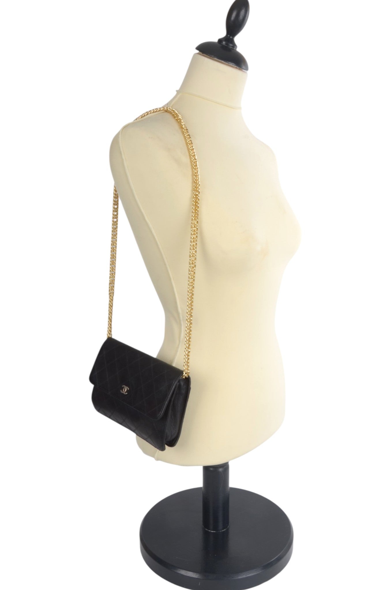 Chanel Clutch Quilted Lambskin Leather Flap Bag Matelasse Black CC Logo Vintage Designer Classic