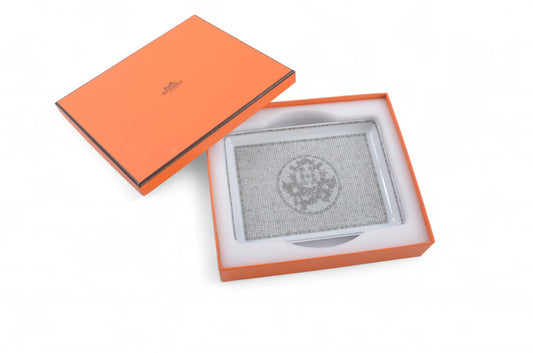 Hermès Mosaique au 24 platinum tray small model Porcelein Jewelry Change Tray Interior