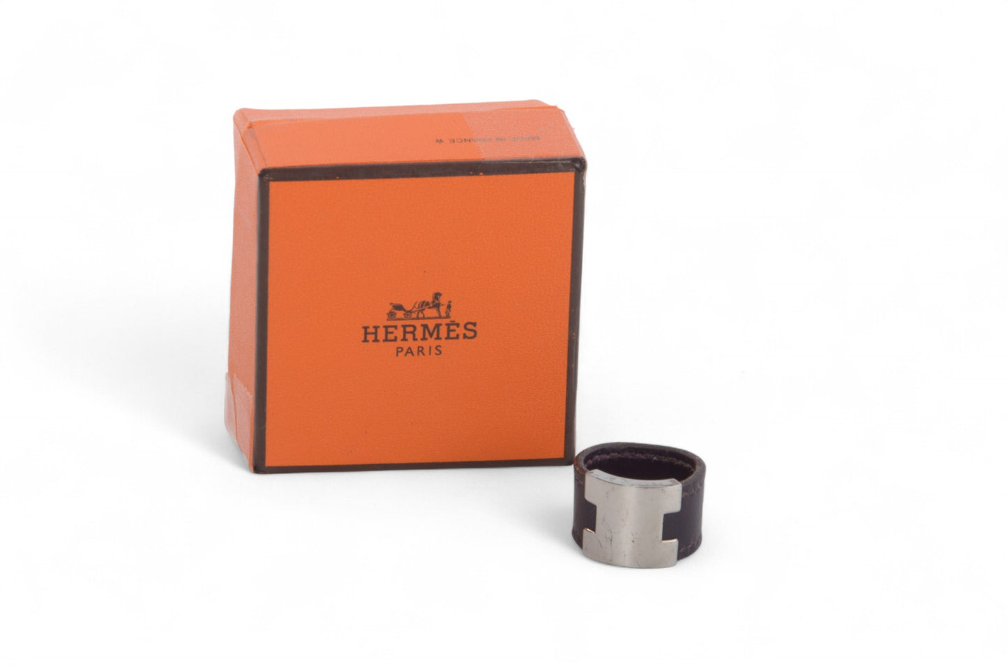 Hermès Lurie Ring H Logo Silver Hardware Ring Accessory Silver x Dark Brown Vintage Designer Classic Jewelry