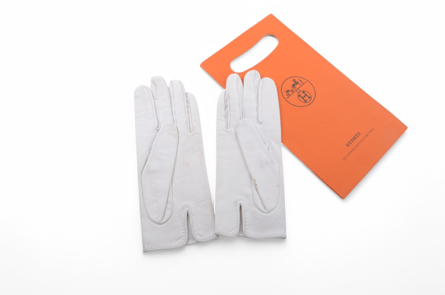 Hermès White Leather Gloves Stars Vintage Silver Size 7.5