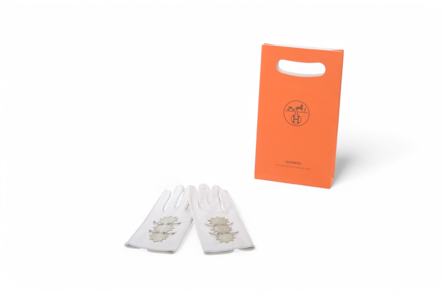 Hermès White Leather Gloves Stars Vintage Silver Size 7.5