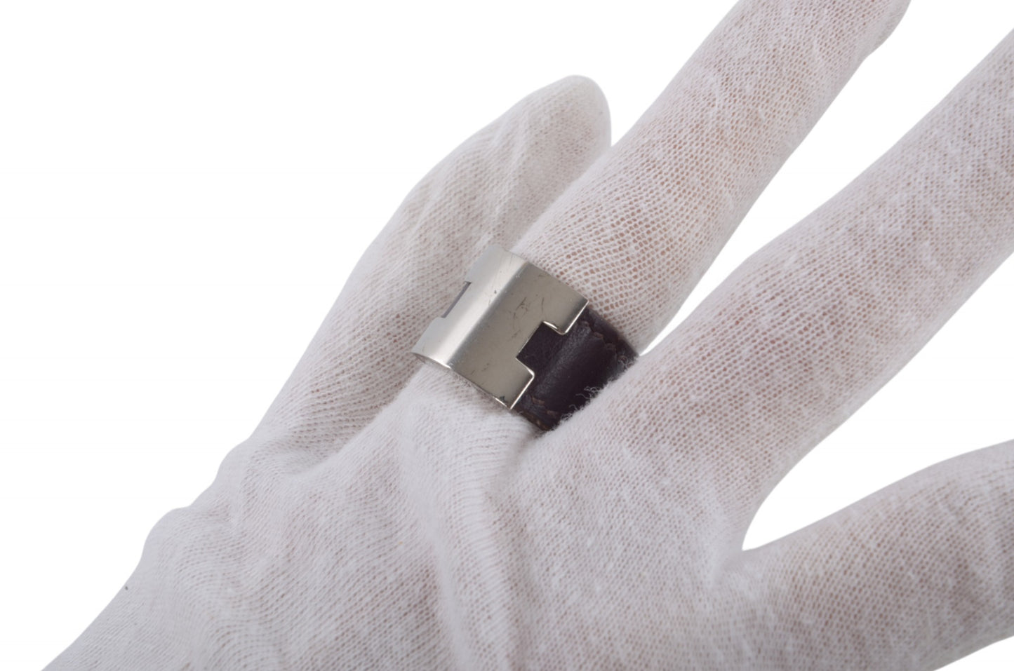 Hermès Lurie Ring H Logo Silver Hardware Ring Accessory Silver x Dark Brown Vintage Designer Classic Jewelry