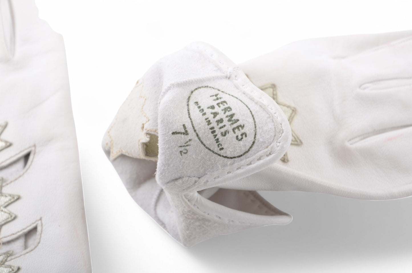 Hermès White Leather Gloves Stars Vintage Silver Size 7.5