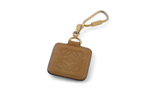 Loewe Anagram Gold tone Leather Key Chain Holder Keyring Bag Charm Accessory Brown Designer Classic