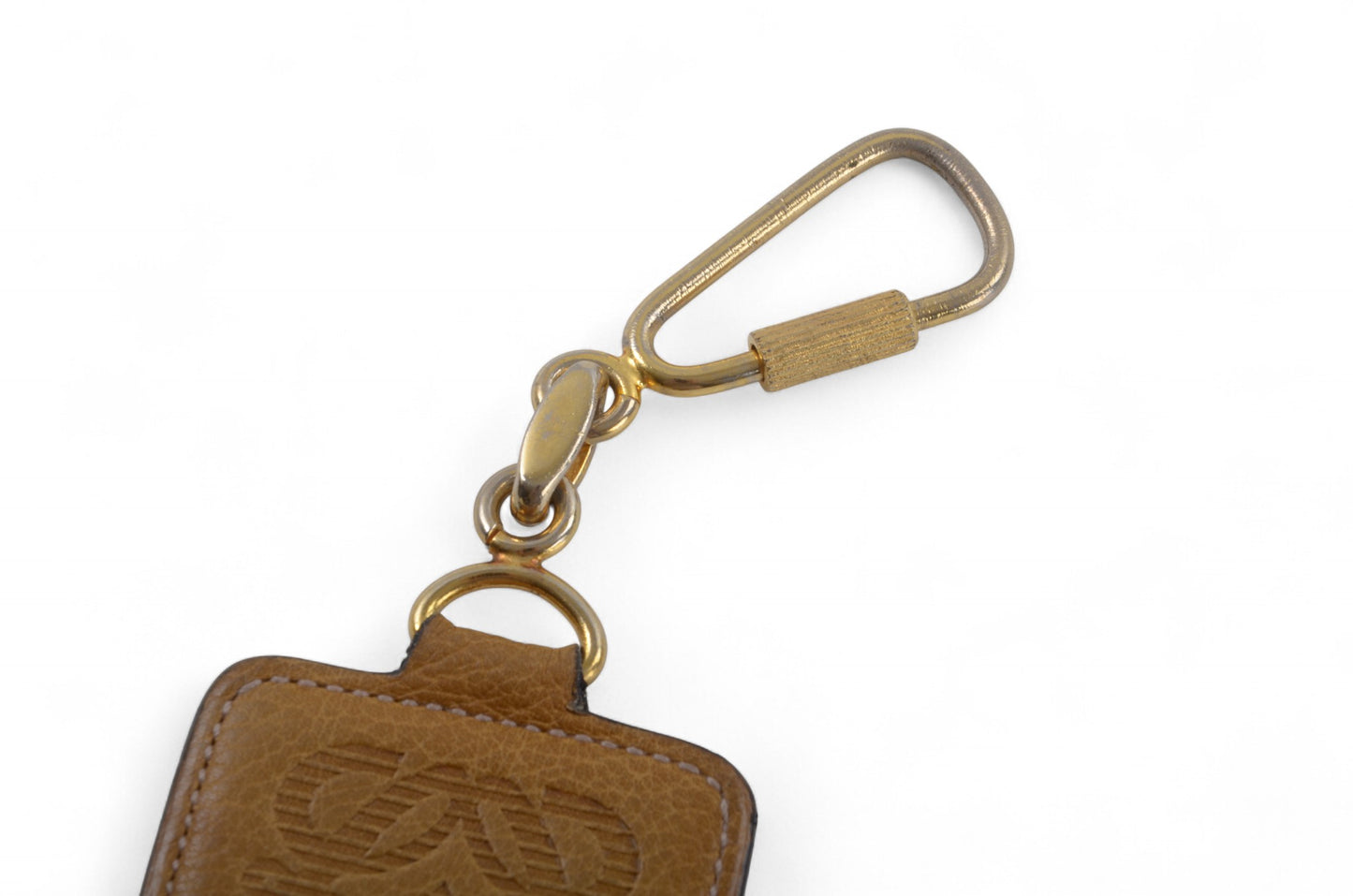 Loewe Anagram Gold tone Leather Key Chain Holder Keyring Bag Charm Accessory Brown Designer Classic
