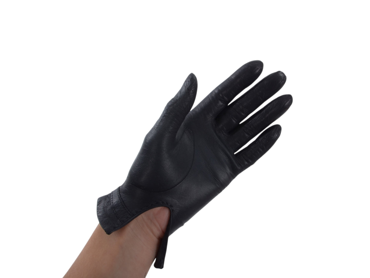 Hermès Black Leather Gloves Logo H Vintage Gold Size 6.5