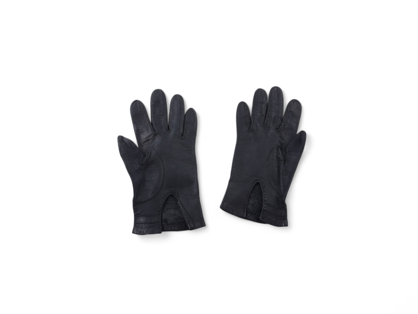 Hermès Black Leather Gloves Logo H Vintage Gold Size 6.5