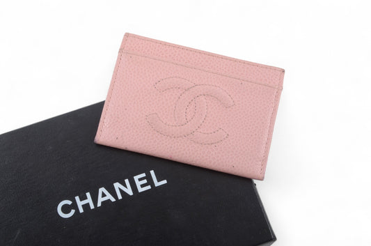 Chanel Caviar Leather Pink Card Case Wallet Holder Cardholder Vintage Designer Classic Authentic