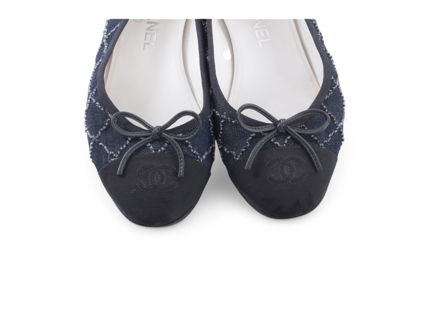 Chanel Ballet Flats Denim Shoes Ballerina Flat Pumps Ribbon Logo Size 36,5 C