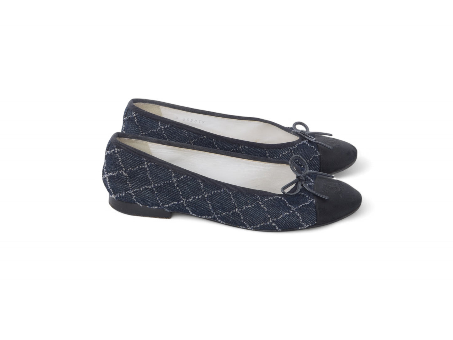 Chanel Ballet Flats Denim Shoes Ballerina Flat Pumps Ribbon Logo Size 36,5 C