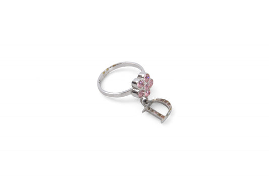 Christian Dior Flower Band Ring Stone Silver tone Metal Rhinestone Vintage Designer Classic Pink