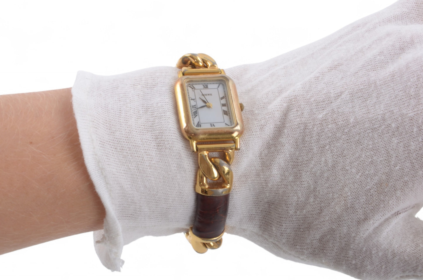 Loewe Watch Square Watch Ladies Quartz Gold tone Brown Antique Vintage Wristwatch Designer Classic