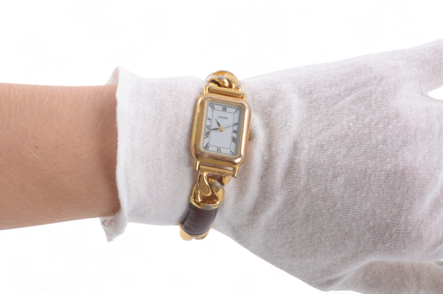 Loewe Watch Square Watch Ladies Quartz Gold tone Brown Antique Vintage Wristwatch Designer Classic