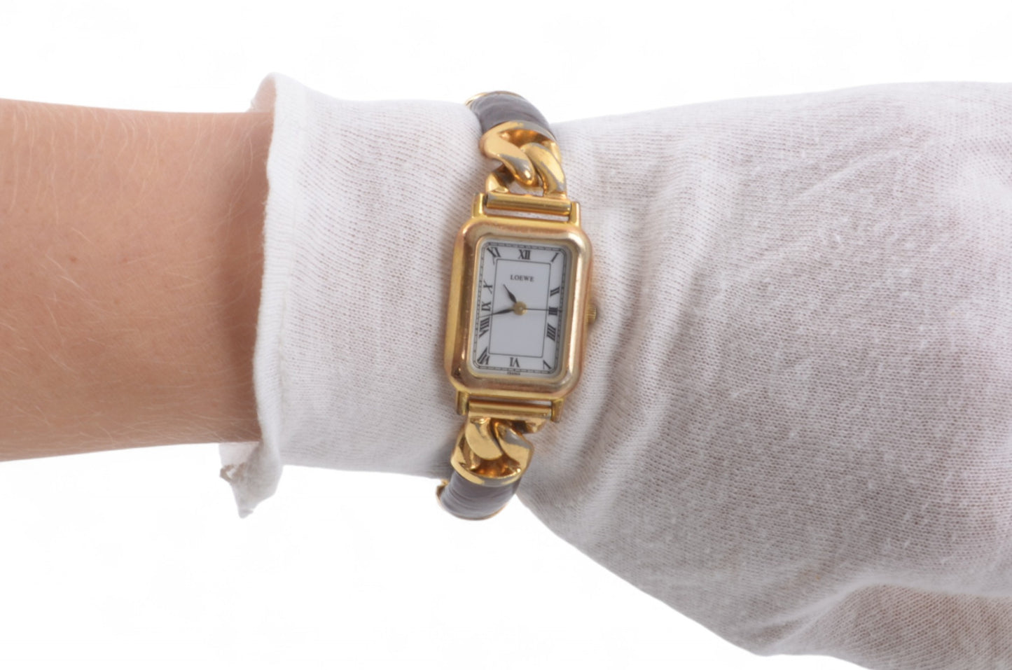 Loewe Watch Square Watch Ladies Quartz Gold tone Brown Antique Vintage Wristwatch Designer Classic