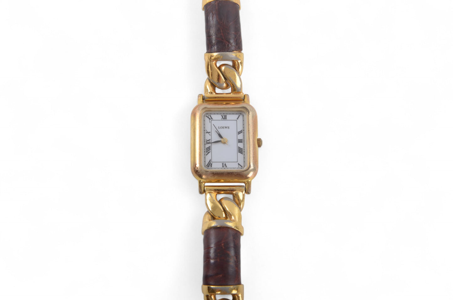 Loewe Watch Square Watch Ladies Quartz Gold tone Brown Antique Vintage Wristwatch Designer Classic