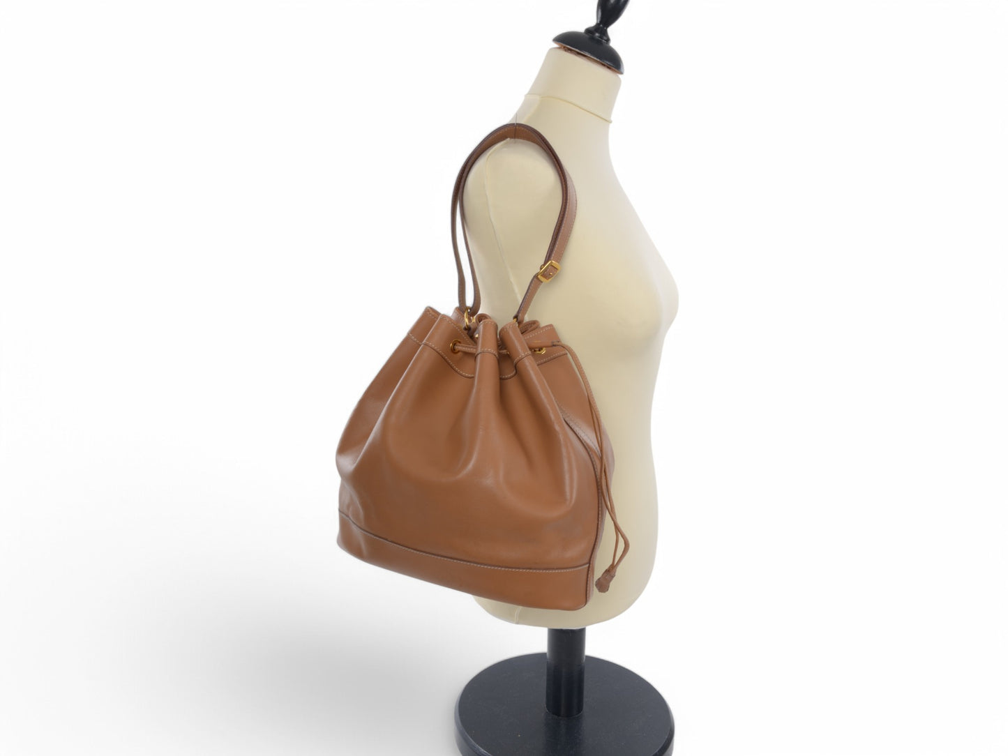 Hermès Market Shopping Bag Brown Calf Leather Shoulder Bag Drawstring Bucket