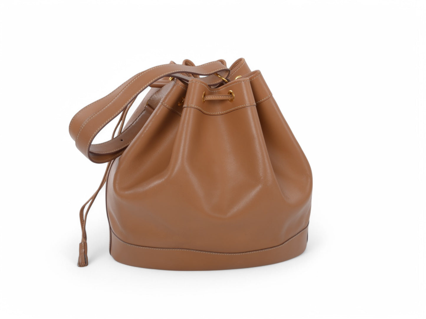 Hermès Market Shopping Bag Brown Calf Leather Shoulder Bag Drawstring Bucket