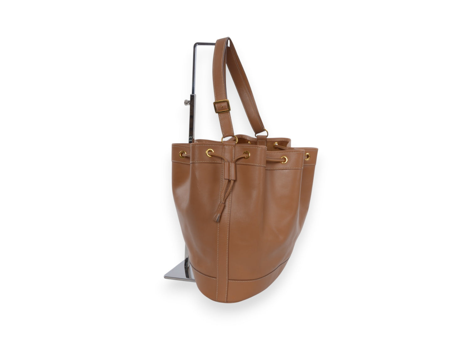 Hermès Market Shopping Bag Brown Calf Leather Shoulder Bag Drawstring Bucket